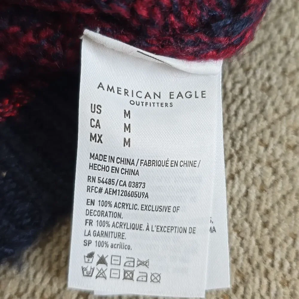 American Eagle Ombre Tan Red Blue Stripe Mock Neck Cozy Sweater - Size Medium - Picture 6 of 13